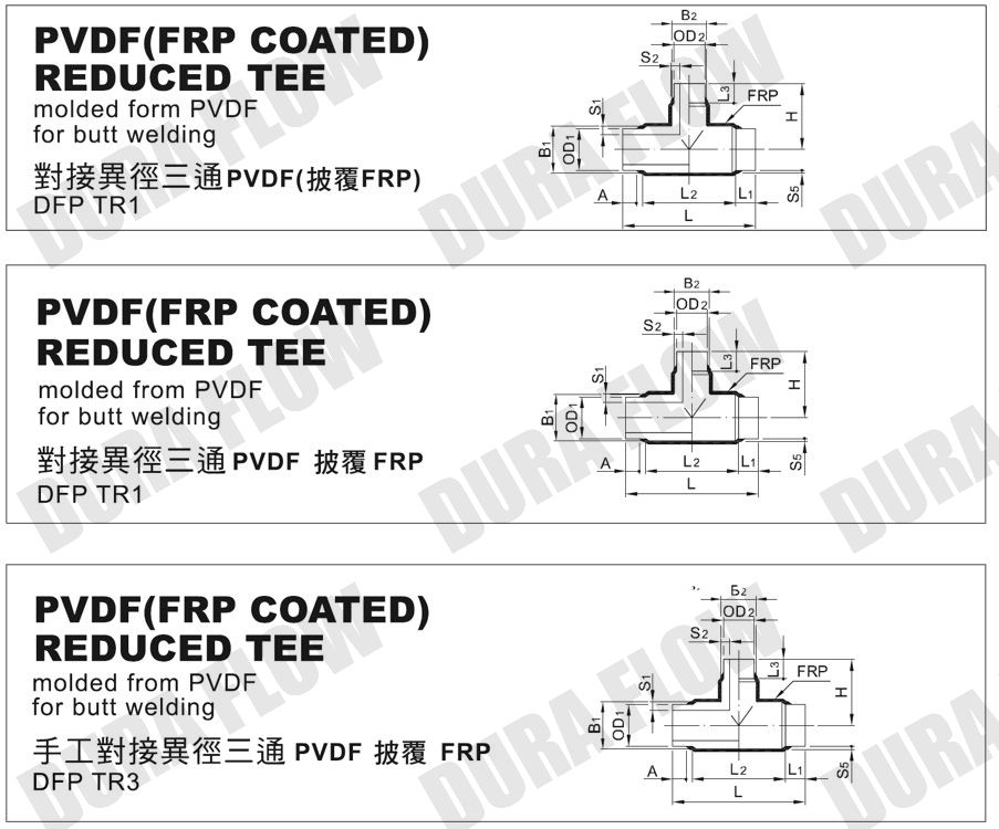 PVDF FRP REDUCED TEE