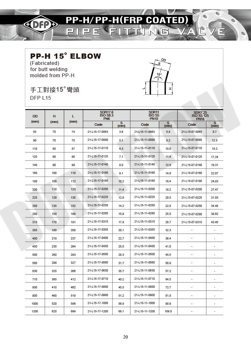 PP 15° ELBOW for Butt Welding