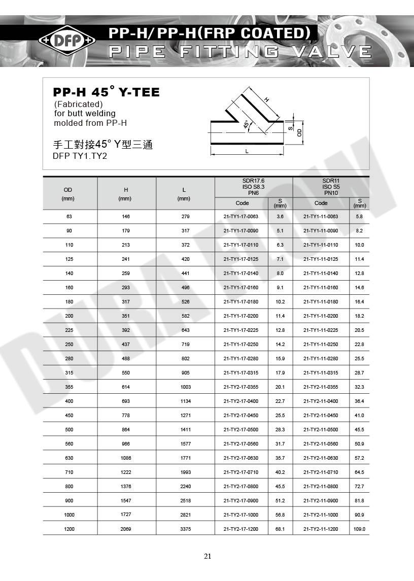 PP 45° Y-TEE for Butt Welding